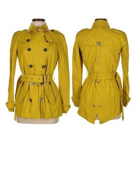 Burberry Womens Yellow Green Trench Coat Jacket. Size 6.